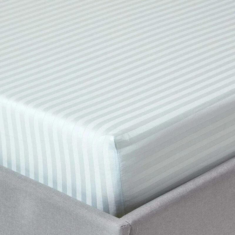 Image of Homescapes Blue Egyptian Cotton Satin Stripe Fitted Sheet 330 Tc, Super King