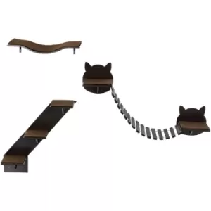 image of 3 PCs Wall Mounted Cat Tree Cat Shelves Climbing Shelf Set - Brown - Brown - Pawhut