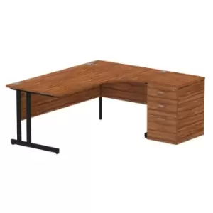 Image of Impulse 1800mm Right Crescent Office Desk Walnut Top Black Cantilever Leg Workstation 600 Deep Desk High Pedestal