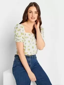 Image of Long Tall Sally Lemon Print Linen Top - White, Size 10, Women