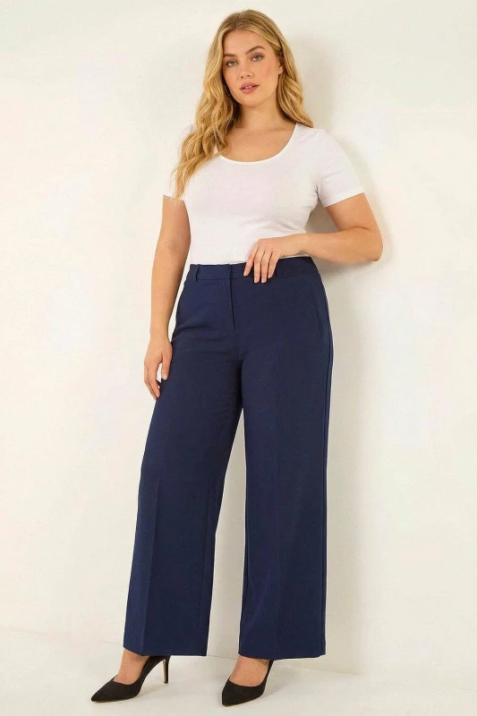 Image of Roman Womens Curve Wide Leg Tailored Trouser in Navy Size: 18 Navy Female 18