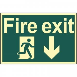 image of Scan Fire Exit Running Man Arrow Down Sign 300mm 200mm Photoluminescent