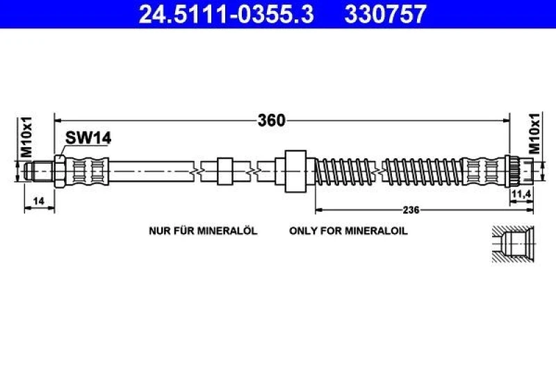 Image of ATE 24.5111-0355.3 Brake Hose Brake Hose (83)