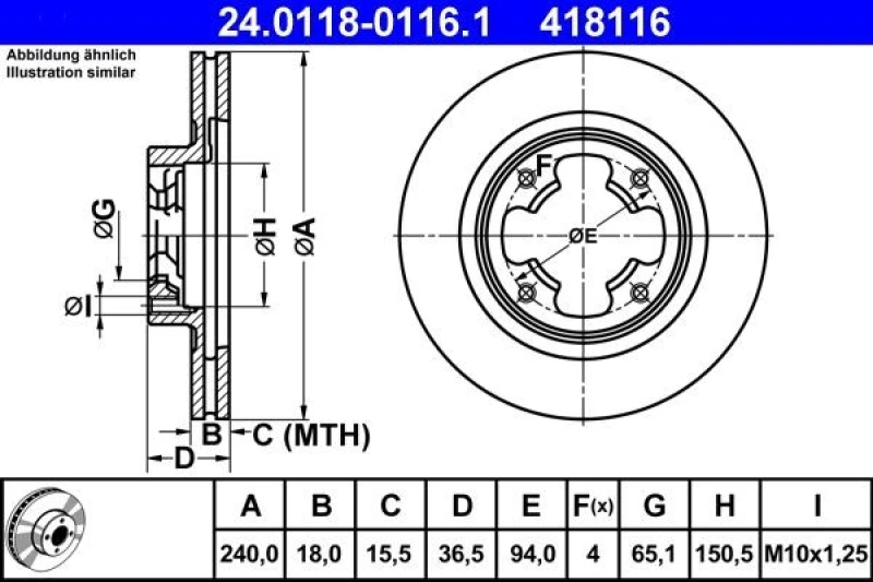 Image of ATE 24.0118-0116.1 Brake disc Vented Brake Disc (82)