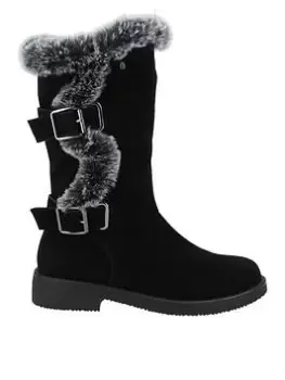 Image of Hush Puppies Wide Fitting Megan Calf Boot - Black, Size 3, Women