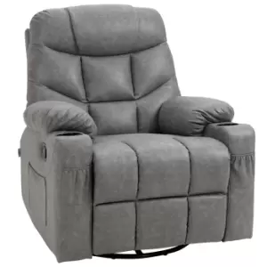 image of HOMCOM Manual Reclining Chair, Recliner Armchair with Faux Leather, Footrest, Cup Holders, 86x93x102cm, Grey