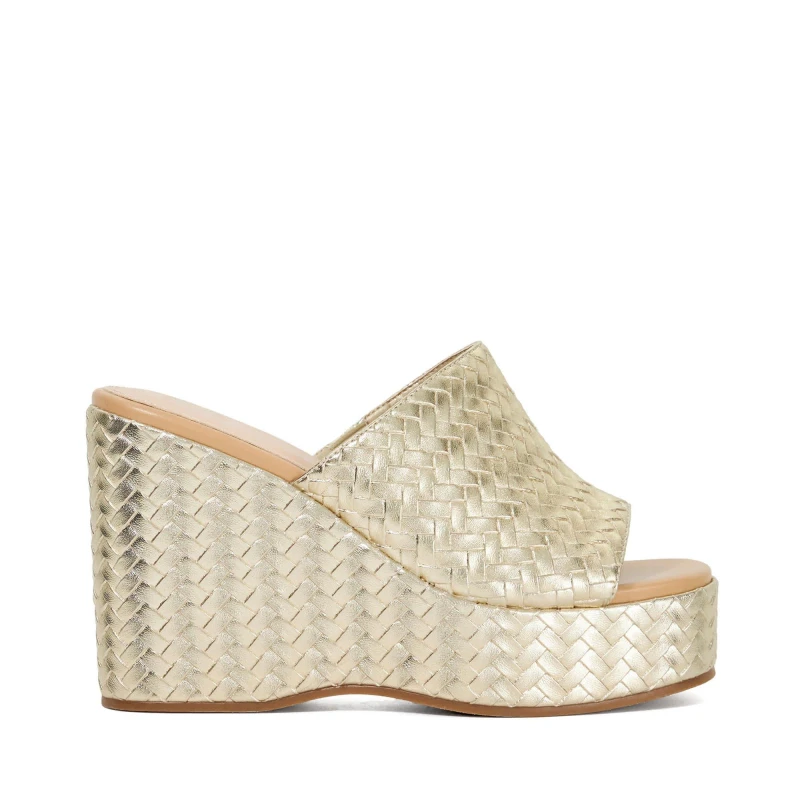 Image of Dune London Womens Marpple Wedge Heeled Sandals Gold female 4 (37)