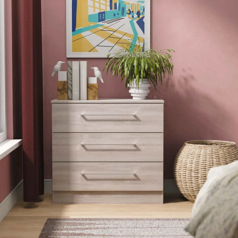 Image of Welcome Furniture Ltd Worcester 3 Drawer Chest in Grey Oak - Ready Assembled, Grey WOR010GOGO