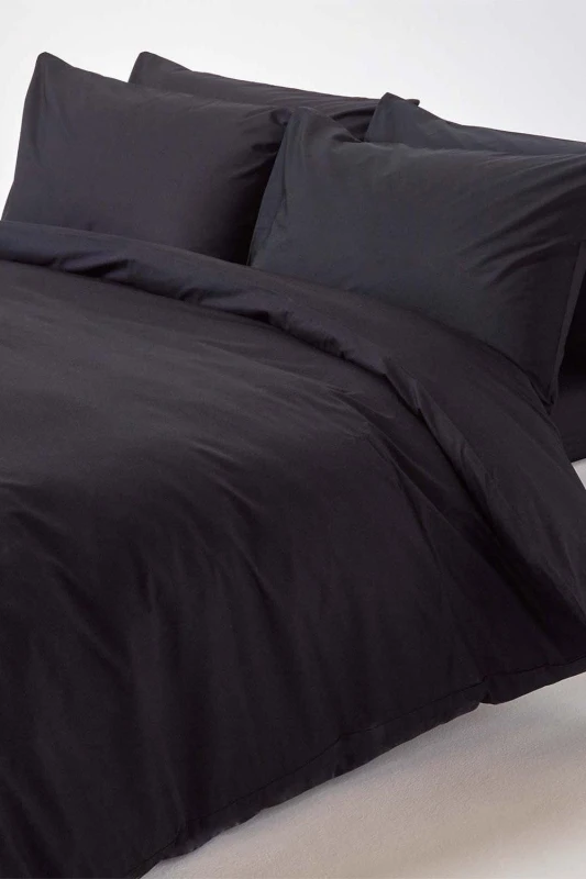 Image of Homescapes Black Egyptian Cotton Duvet Cover With Pillowcases 200 Tc, Double