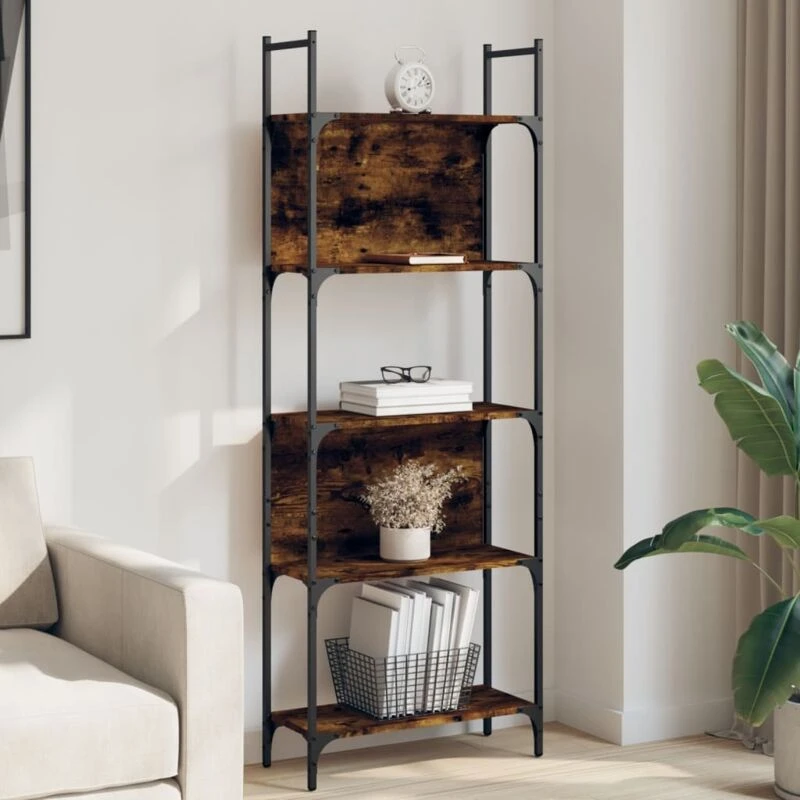 Image of VIDAXL Bookshelf 5-Tier Smoked Oak 60.5x24x166.5cm Engineered Wood Vidaxl 8721012339163