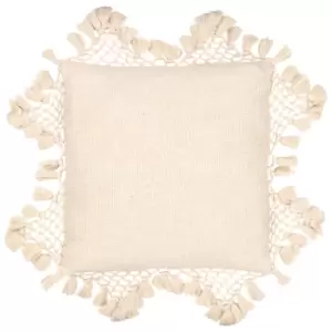 Image of Anko Macrame Tassel Trim Cushion Oatmeal, Oatmeal / 45 x 45cm / Polyester Filled