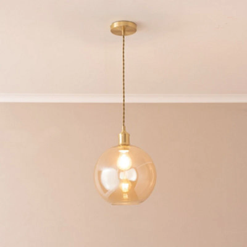 Image of ValueLights ValueLights Bellamy Amber Glass Globe Brushed Gold Single Ceiling Pendant Light with Bulb Amber One Size Unisex 5059406063503