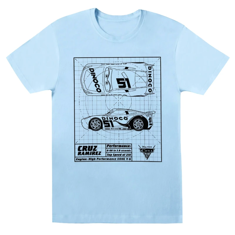Image of Disney Men Cars Cruz Ramirez Blueprint T-Shirt in Baby Blue Size: Small Baby Blue S Male 5059568309198