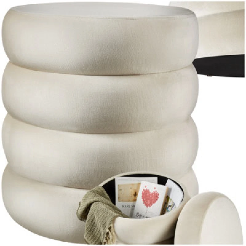 Image of Tectake Stool Altu - Padded Seat, Large Storage Space - Velvet Look Cream-White, 1