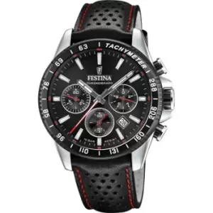 image of Mens Festina Chronograph Black Dial Leather Strap Watch