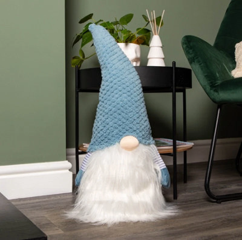 Image of 65cm Blue Sitting Christmas Gonk Decoration with Knitted Hat