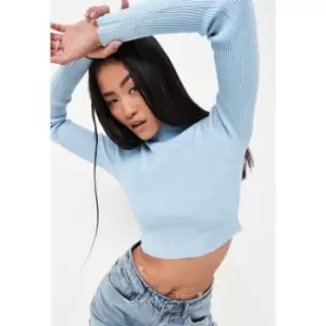 image of Missguided High Neck Knitted Crop - Blue