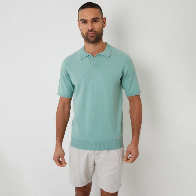 Image of Threadbare Trophy Neck Short Sleeve Knitted Polo Pale Green
