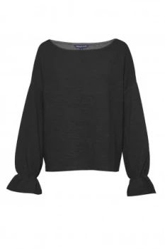 Image of French Connection Elien Fluted Sleeve Textured Jumper Black