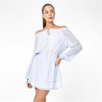 Jack Wills Prairie Bardot Tie Front Mini Dress - Blue