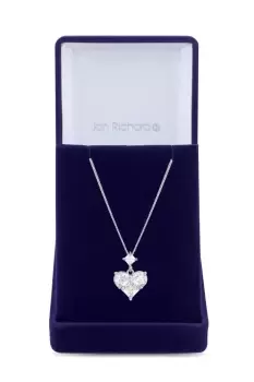 image of Rhodium Plated Cubic Zirconia Mixed Stone Heart Pendant Necklace - Gift Boxed