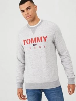 Image of Tommy Jeans Crew Neck Sweatshirt - Grey Melange, Light Grey Heather, Size 2XL, Men