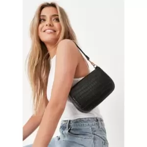 image of Missguided Croc Shoulder Bag - Black