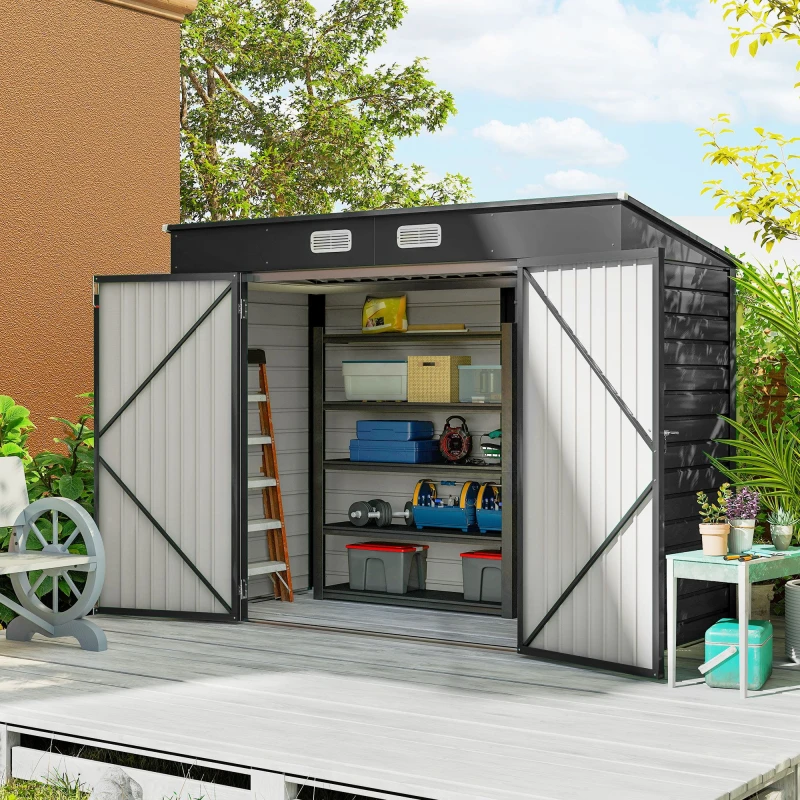 Image of Outsunny 8 x 4FT Metal Garden Storage Shed with Double Doors and 2 Vents Grey