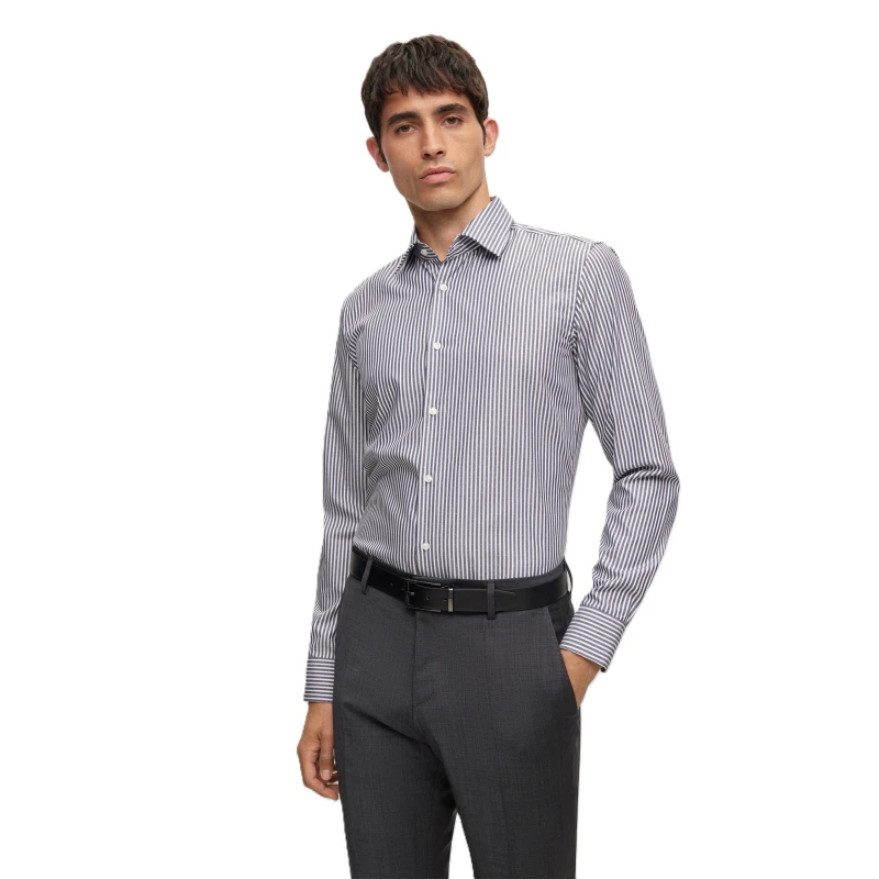 Image of Boss Mens H Hank Kent Long Sleeve Plain Shirt Open Blue male 14.5 inch