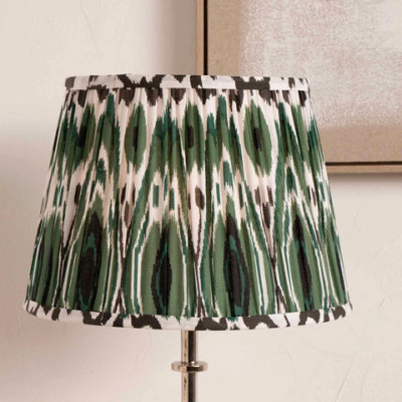 Image of Ruma Green Ikat Patterned Pleated Tapered Shade for Floor Lamps Green