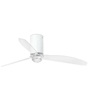 image of Faro MINI TUBE LED Matt White, Transparent Ceiling Fan with DC Motor, 3000K