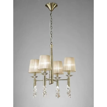 image of Tiffany pendant light 4 + 4 Bulbs E14 + G9, antique brass with bronze shade & transparent crystal