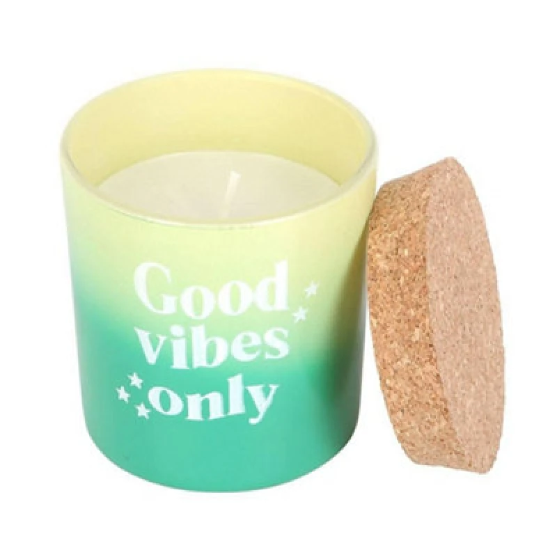 Image of Something Different Something Different Good Vibes Only Bergamot & Mandarin Candle in Light Green Light Green One Size Unisex 5063693881658