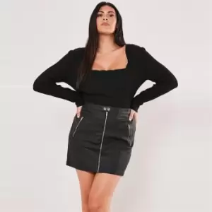 image of Missguided Plus Size Coated Denim Skirt Black - Black