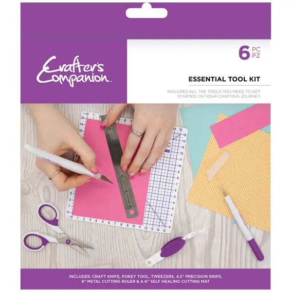 Image of Crafter's Companion Essential Tool Kit Cutting Mat, Scissors, Craft Knife, Tweezers, Piercing Tool