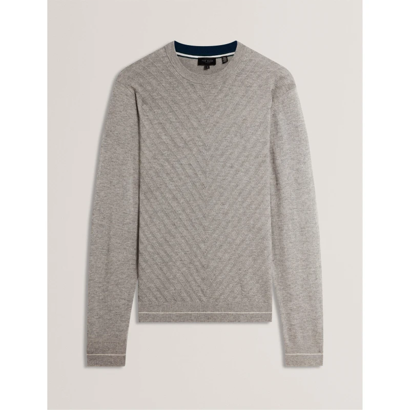 Image of Ted Baker Mens Long Sleeve Stitch Crew Neck Jumper Lt-Grey male S (2)