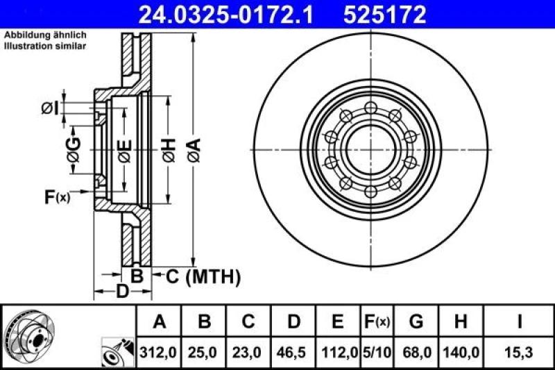 Image of ATE 24.0325-0172.1 Brake disc Vented, Coated, High-carbon Brake Disc (82)