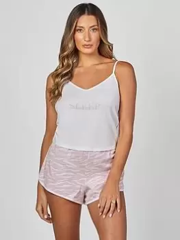 Image of Boux Avenue Zebra Print Cami & Short PJ Set - Ivory Mix, Ivory, Size 12, Women