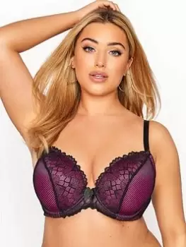 Image of Yours Geo Lace Contrast Padded Bra - Pink, Size 40Dd, Women