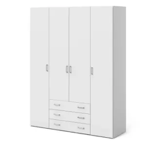 image of Space Wardrobe with 4 Doors and 3 Drawers, white