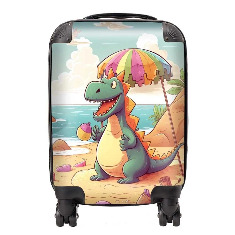 Image of Warren Reed - Designer Dragon On A Beach Holiday Suitcase in Yellow Size: Small Yellow Unisex Small