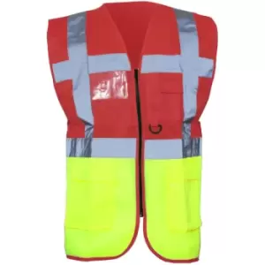 image of Yoko Hi-Vis Premium Executive/Manager Waistcoat / Jacket (3XL) (Red/Hi Vis Yellow) - Red/Hi Vis Yellow