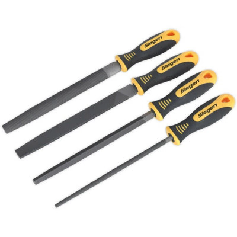 Image of Loops 4 Piece 200mm Second-Cut File Set - Soft Grip - Round 3-Square Flat & Half-Round Multi