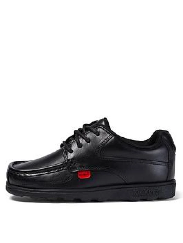 Image of Kickers Fragma Lace Up School Shoes - Black Size 2 Older Black 4AQ3H Unisex 2 Older