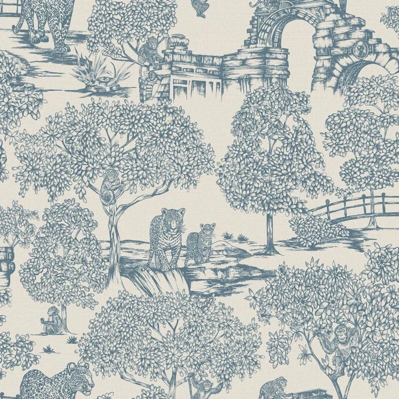 Image of HOLDEN DECOR Holden Decor - Zoo Lake Light Blue Wallpaper Animal Print Stylish Feature Wall WL-13772
