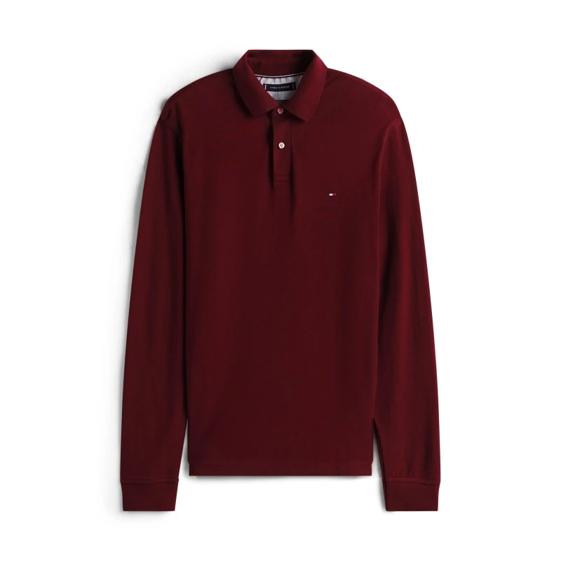 Image of Tommy Hilfiger 1985 Polo Shirt in Organic Cotton Pique, Regular Fit with Long Sleeves Dark Red Men M;XL;XXL