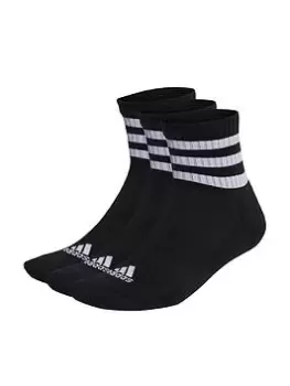 Image of adidas 3 Pairs of Performance 3-Stripes Cushioned Mid-Cut Socks - Black/White, Size L, Men