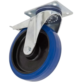 image of SCW3160SPLEM Heavy-Duty Blue Elastic Rubber Castor Wheel Swivel with Total Lock Ø160mm - Trade - Sealey