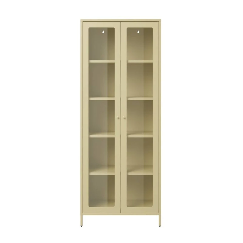 Image of Lemon Pavilion Furniture Mase Storage Cabinet - Steel/Glass - Beige - Flat Packed Beige Unisex
