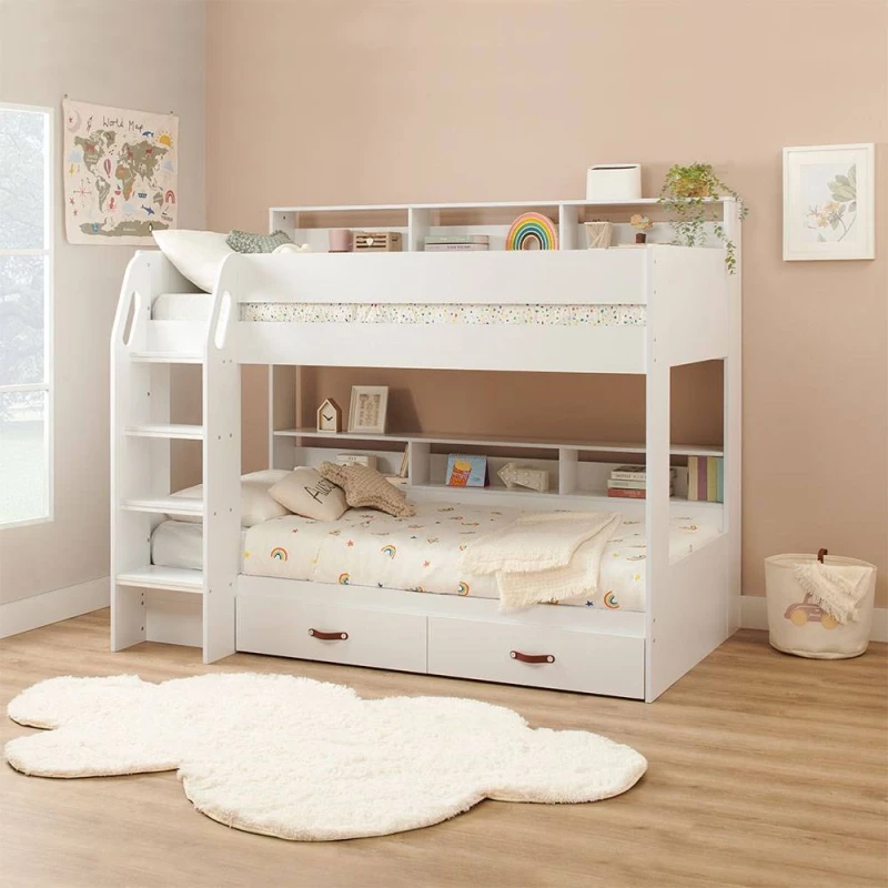 Image of Flair Aviary Bunk Bed With Storage Drawers & Shelves White
